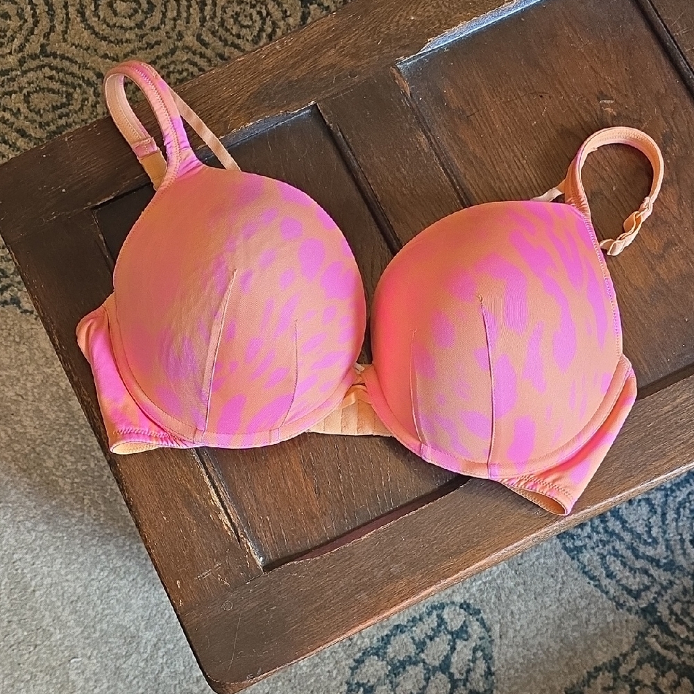 Cacique Pink & Peach Patterned Push-Up Bra